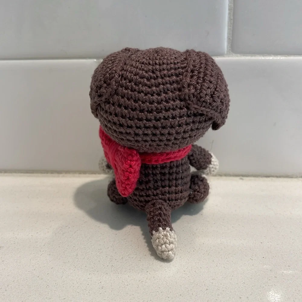 Handcrafted Puppy Dog with Bow Amigurumi Crochet Figure Toy Pet - Picture 5 of 11